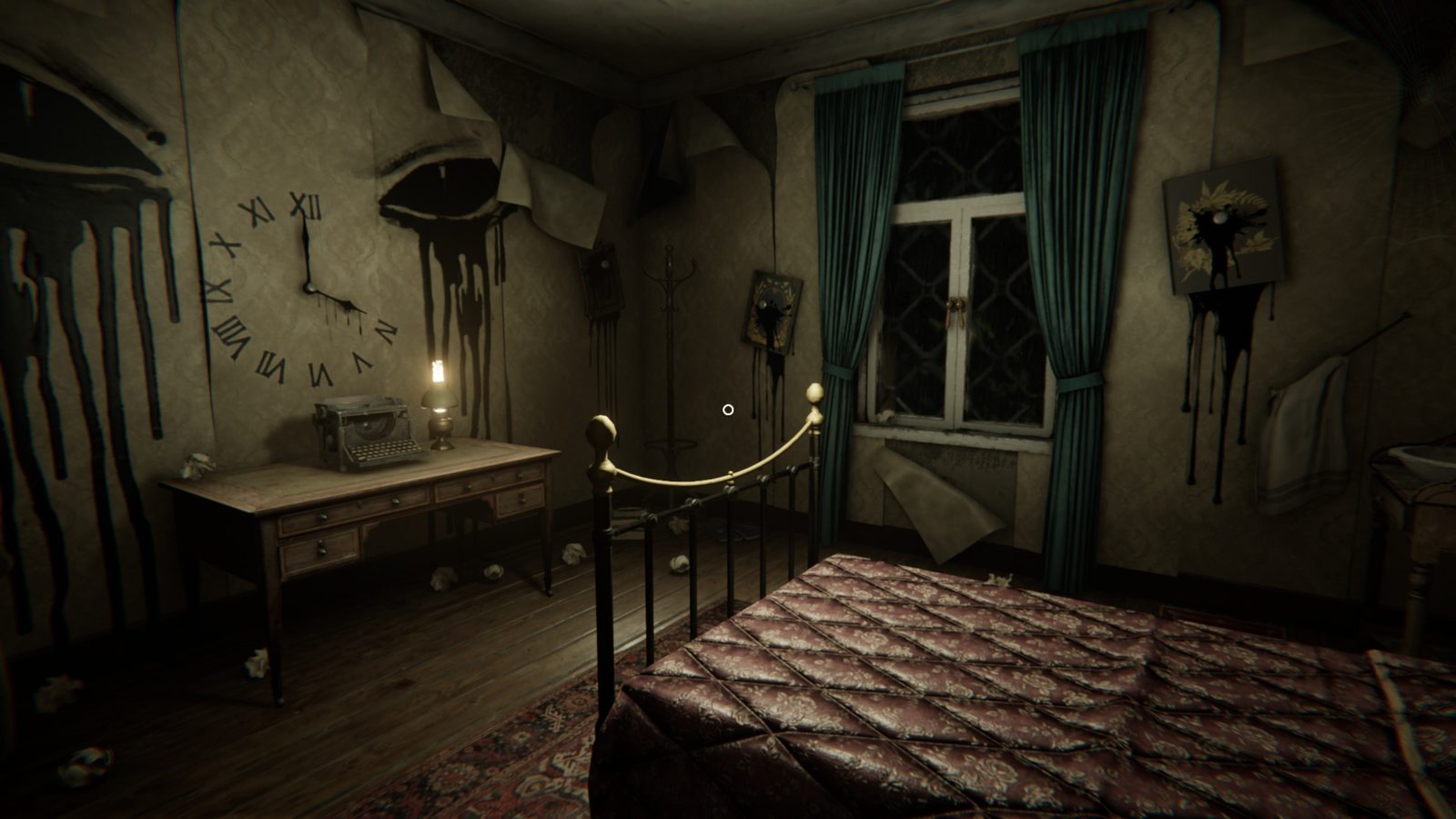 A bedroom with clocks on the wall