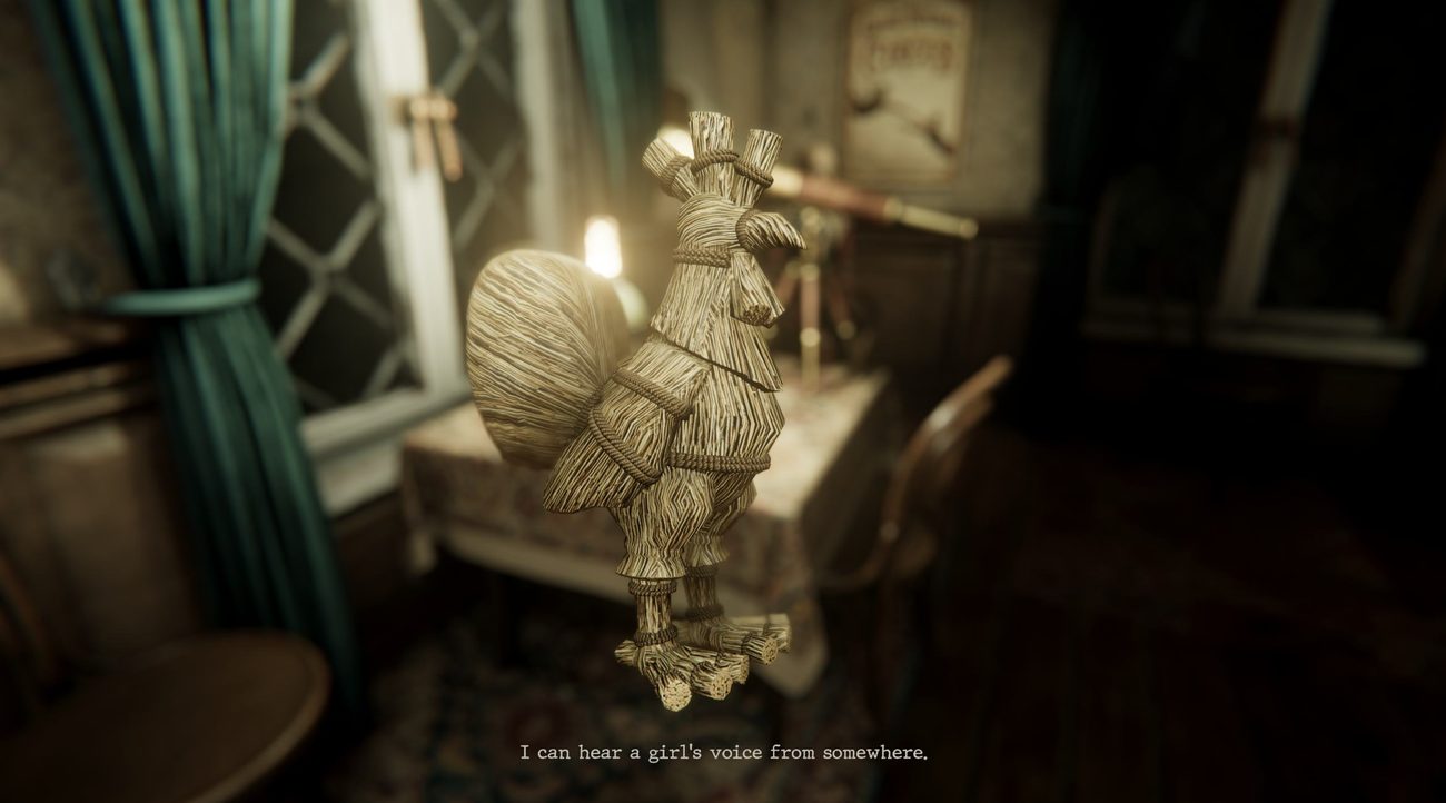 A wicker figure by the window
